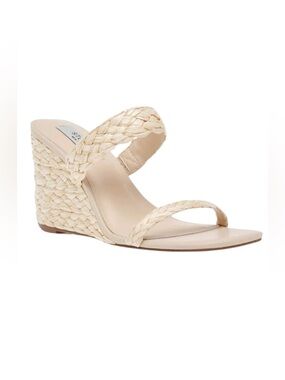 Steven New York Raffia Wedge Sandals Slide in Cream